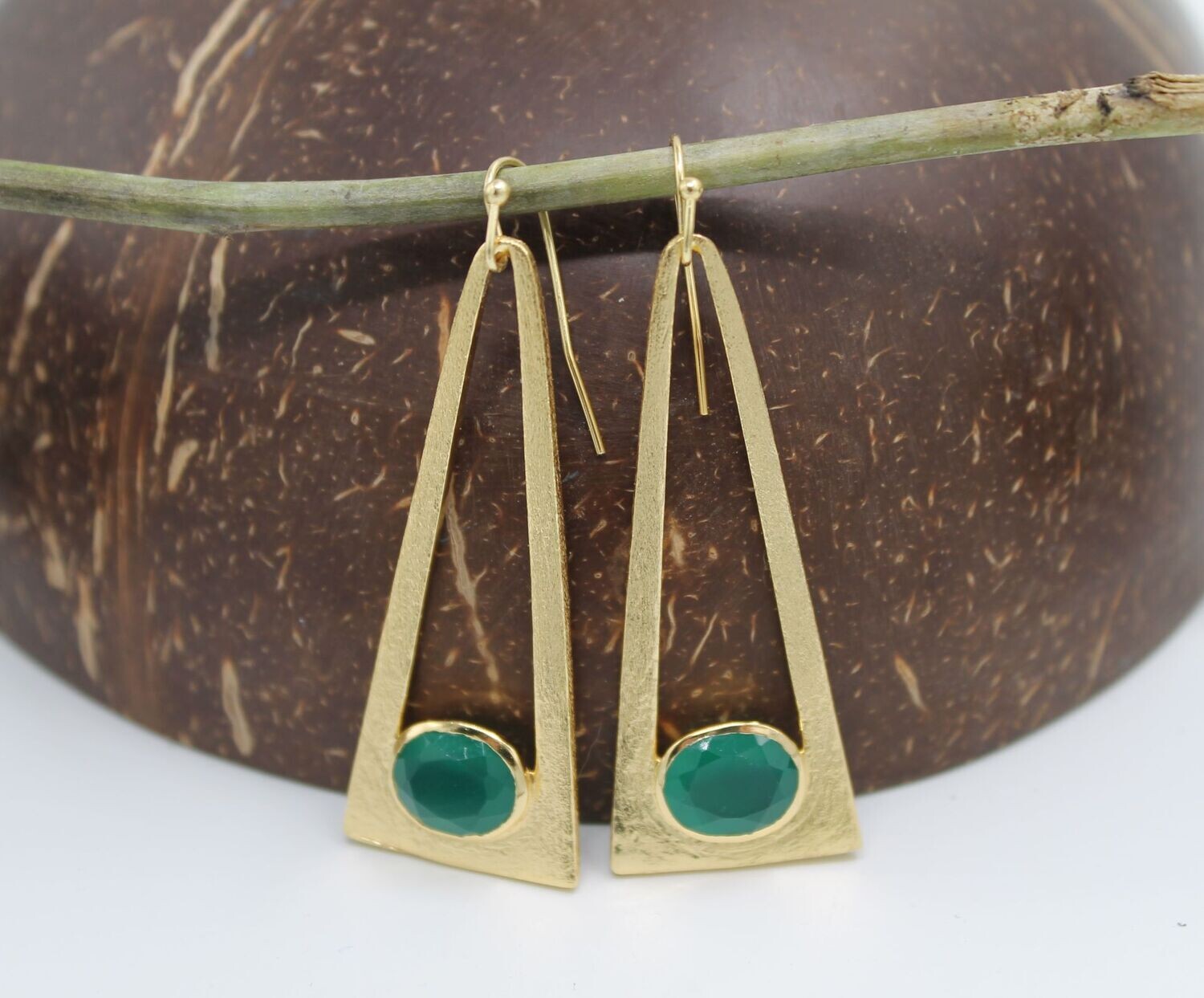 Boho Triangle Oorbellen - Groene Onyx