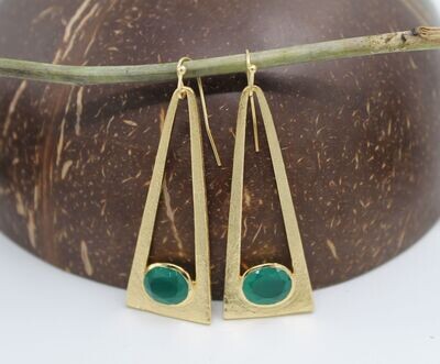 Boho Triangle Oorbellen - Groene Onyx