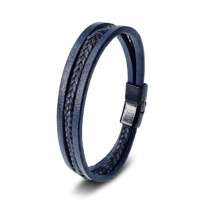 Zwart-blauw kunstleer armband