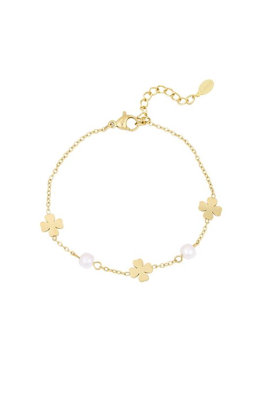 Pearl and clover bracelet - goud