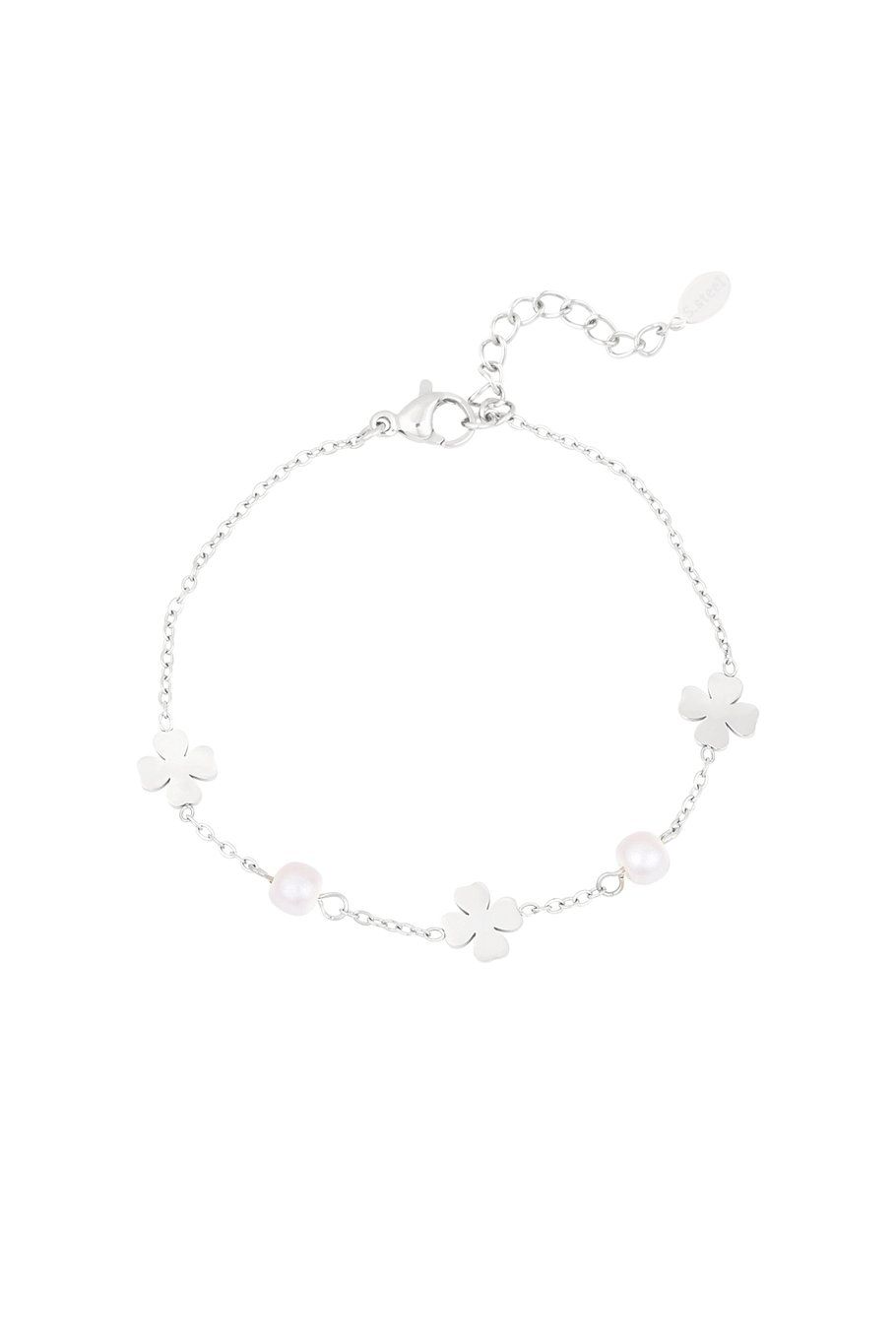 Pearl and clover bracelet - zilver
