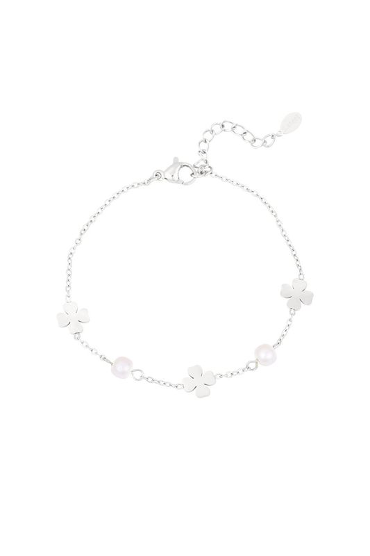 Pearl and clover bracelet - zilver