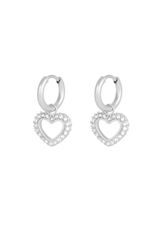 Diamond heart earrings - zilver