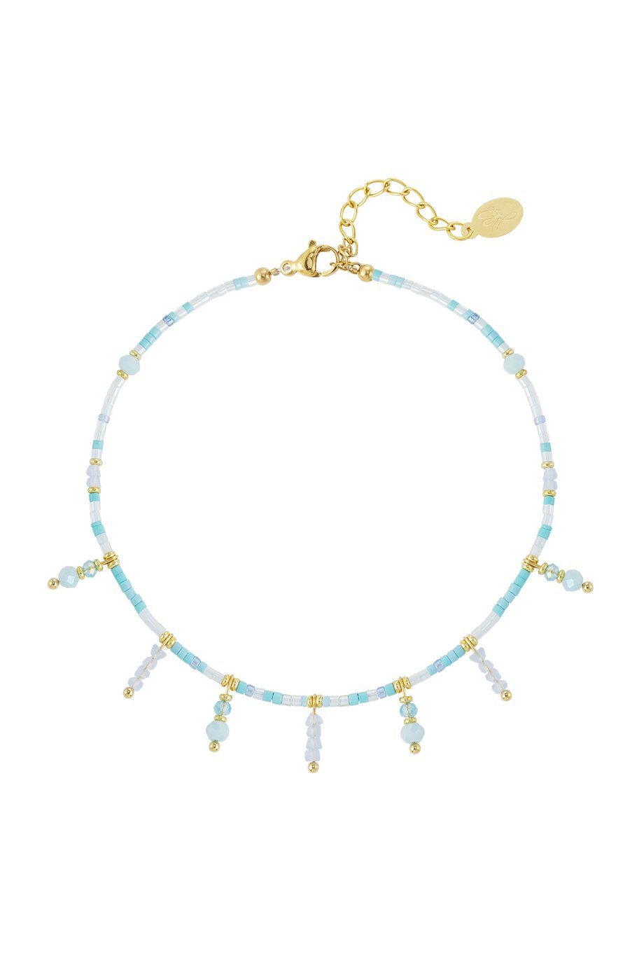 Beaded anklet - blauw/goud