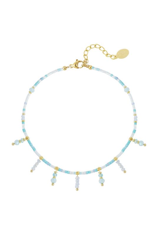 Beaded anklet - blauw/goud