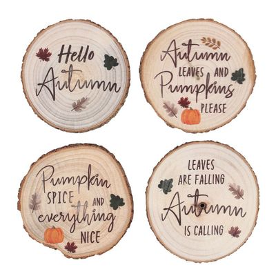 Hello Autumn Wood Slice Coaster Set 4