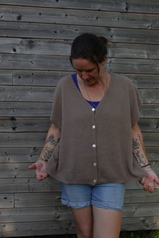 Fine knit sweater short sleeves - Taupe