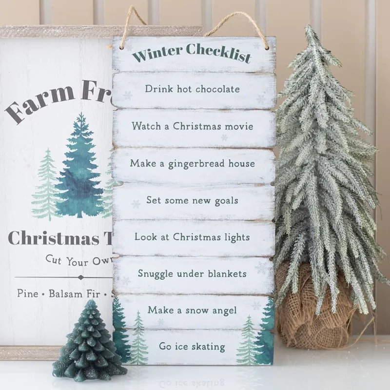 Winter wonderland kerst checklist hangbord