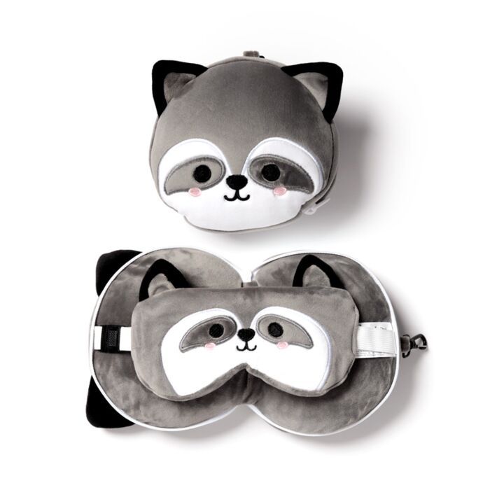 Raccoon travel pillow &amp; eye mask kids