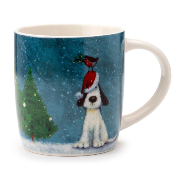 Christmas dog &amp; robin mug 300ml