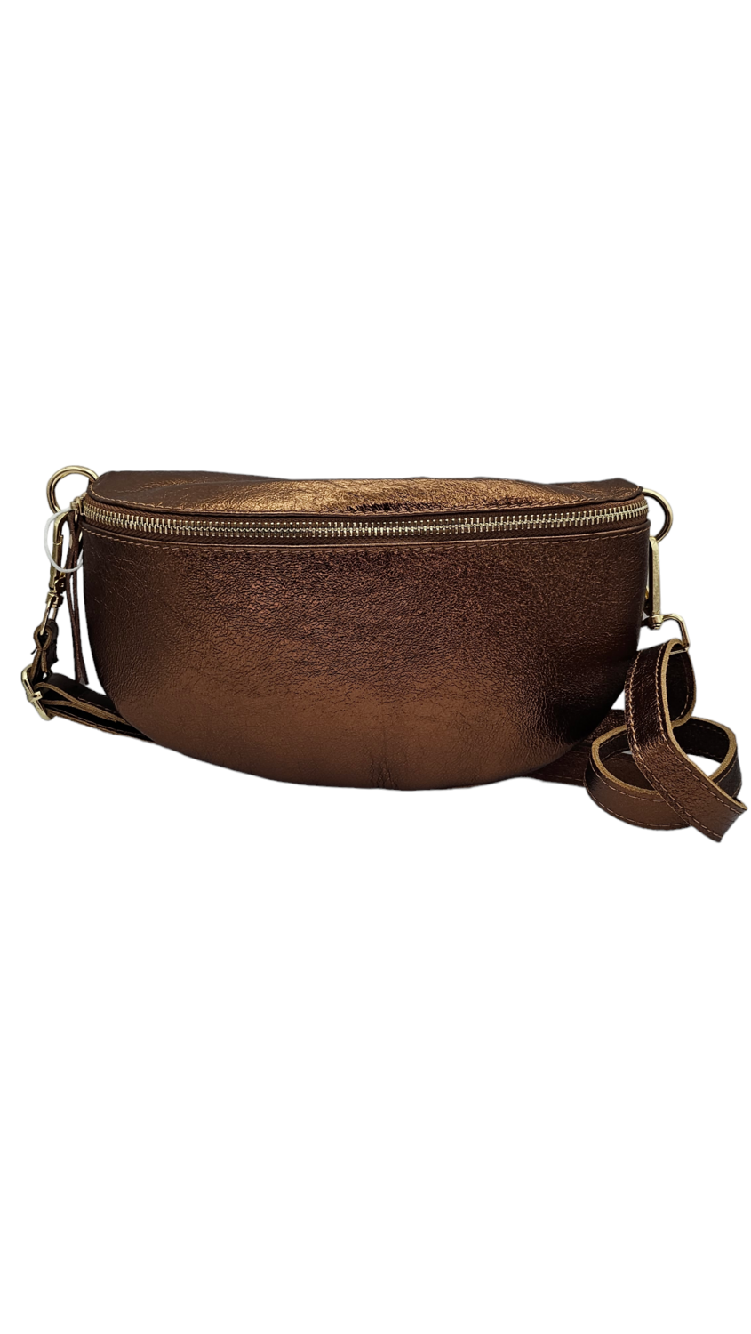 Metallic crossbody schoudertas bronze
