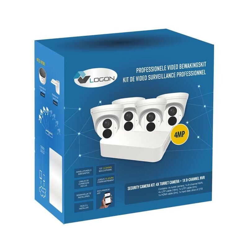 Camera Kit 4 x Turret Camera , 1 x NVR 8-Kanaals Wit/Zwart