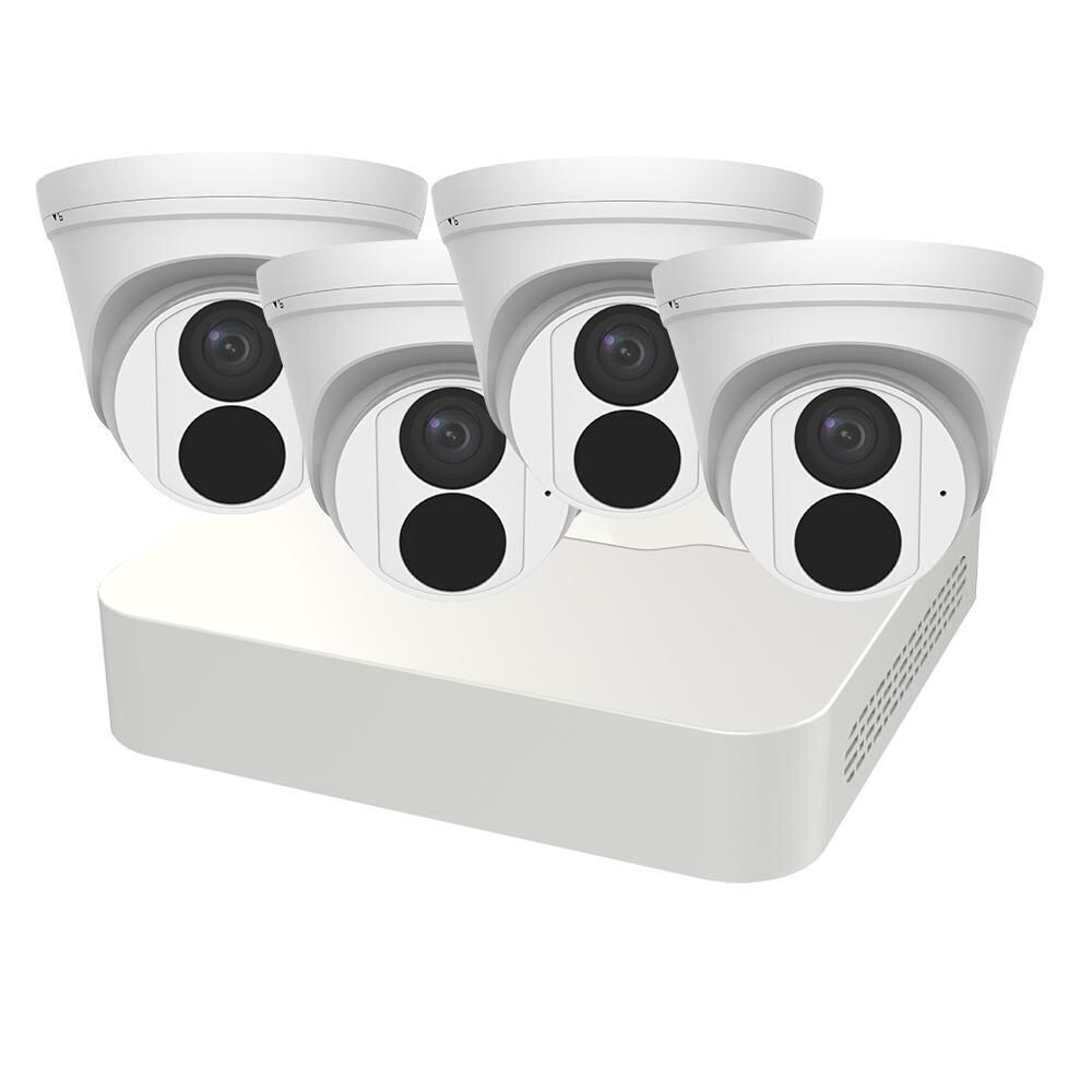 Camera Kit 4 x Turret Camera , 1 x NVR 8-Kanaals Wit/Zwart, Kleur: Wit