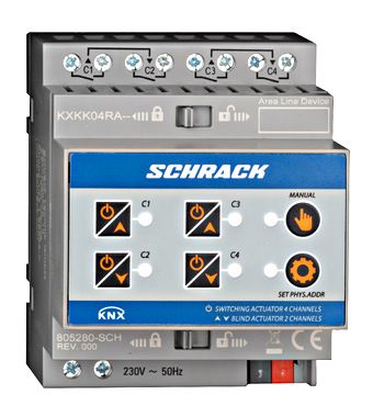 KNX Combi schakel / rolluik actor, Uitvoering: KNX Combi 4/2-kanalen