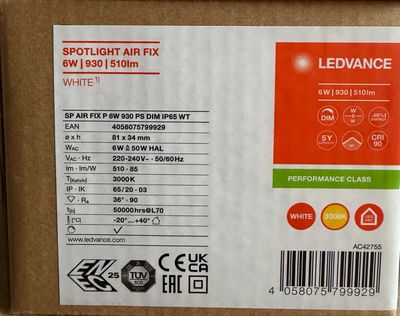 Ledvance - SP Air Fix P 6W 930 PS DIM IP65 - 4058075799929
