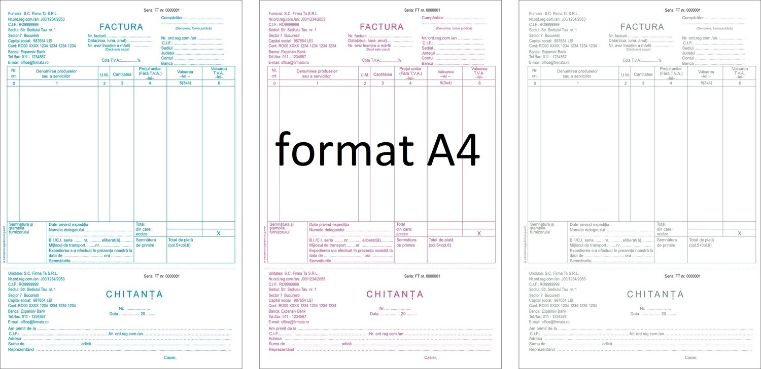 Facturi cu Chitanta atasata Personalizate A4 - 1.carnet