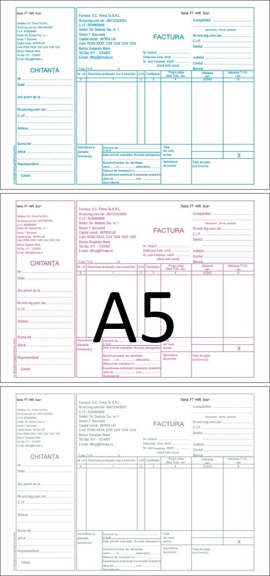 Facturi cu Chitanta atasata Personalizate A5 - 2.carnete