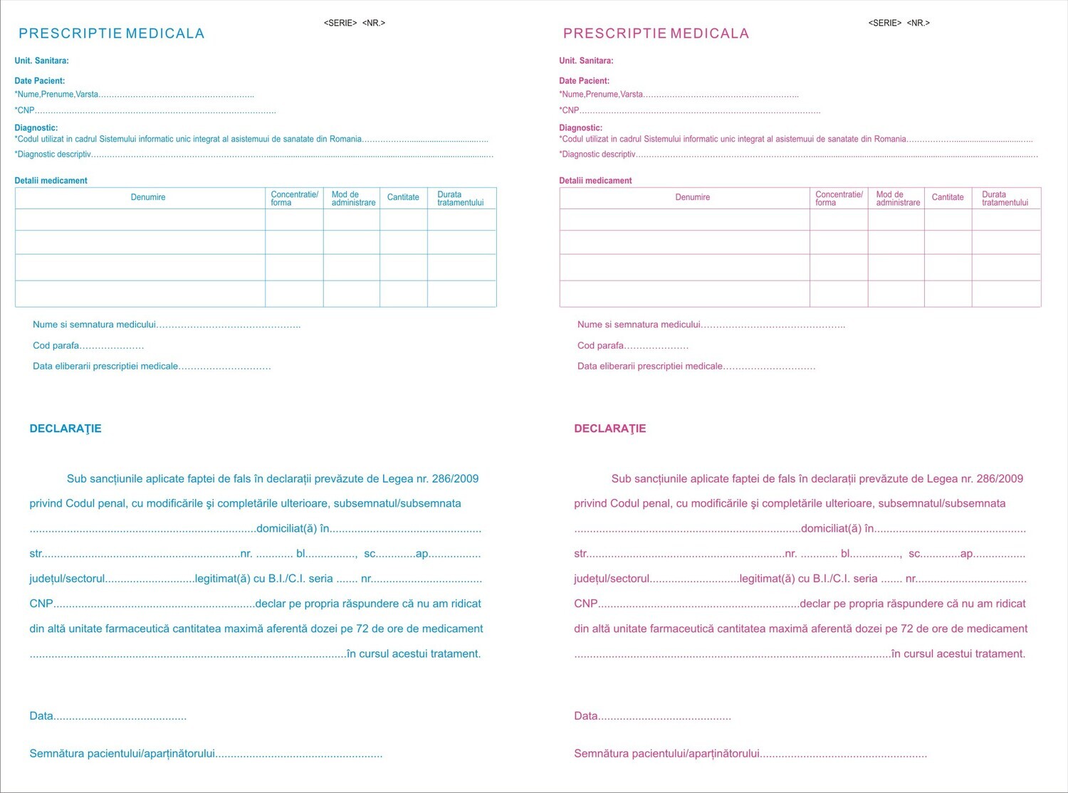 PRESCRIPTIE MEDICALA cu DECLARATIE Personalizata A4 - 1.carnet