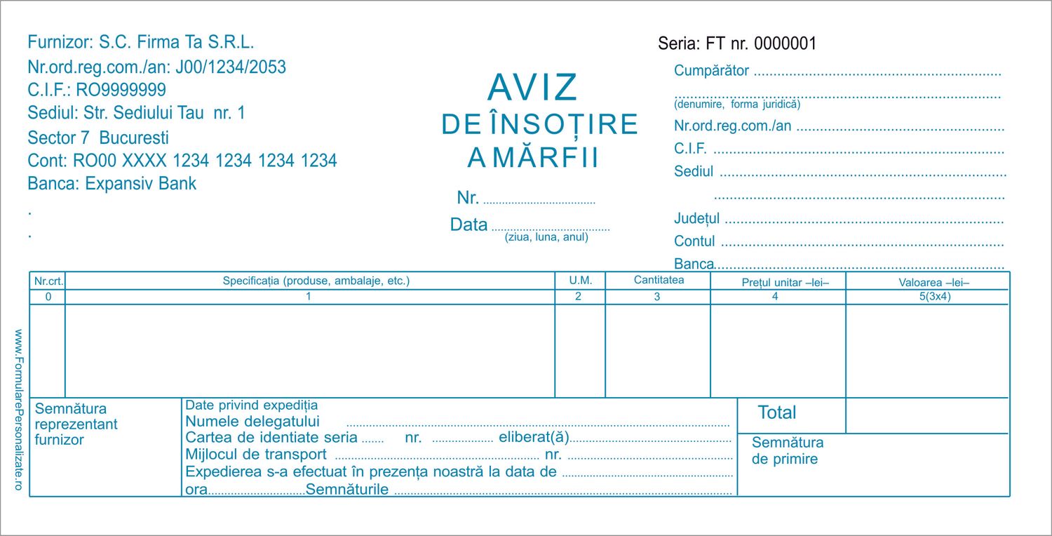 Avize Insotire Marfa DL (A4/3) Personalizate - 3.carnete