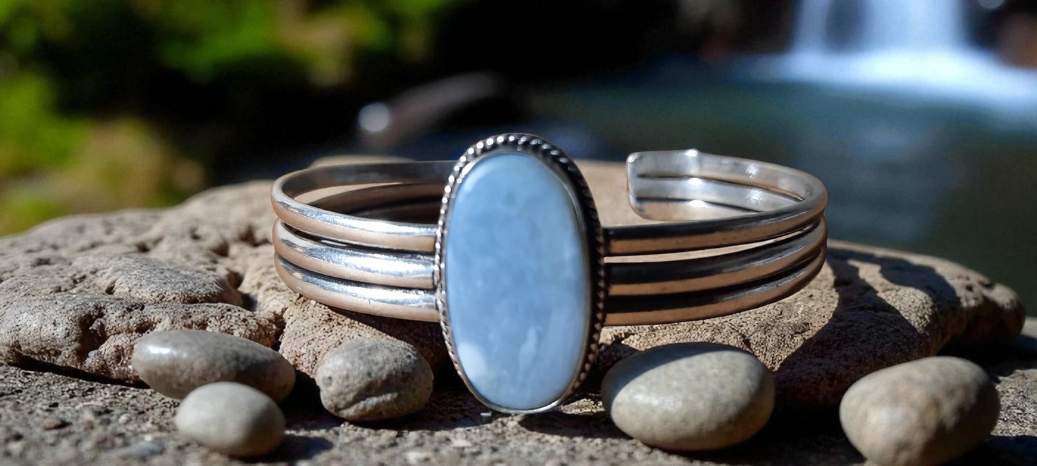 Handgemaakte armband zilver op brons met Blauwe Opaal Handgemaakte armband zilver op brons met Blauwe Opaal