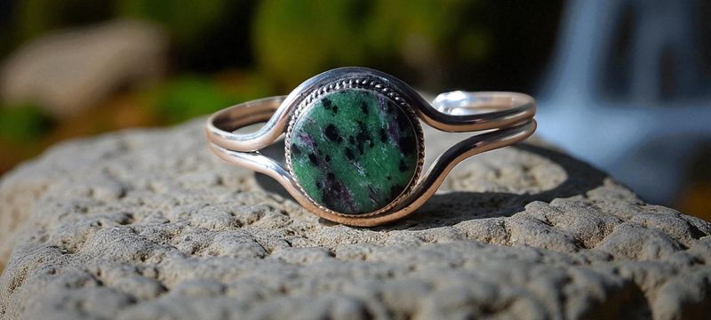 Handgemaakte armband zilver op brons met Robijn in zoïsiet