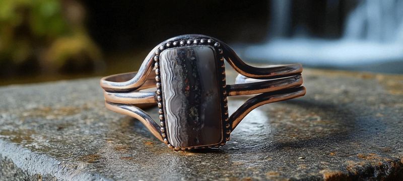 Handgemaakte armband zilver op brons met Crazy Lace Agaat