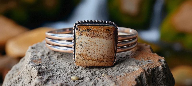 Handgemaakte armband zilver op brons met Landschap Jaspis