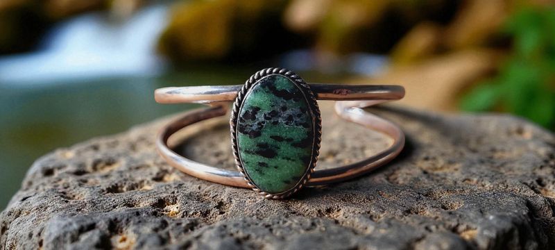 Handgemaakte armband zilver op brons met Robijn in Zoïsiet