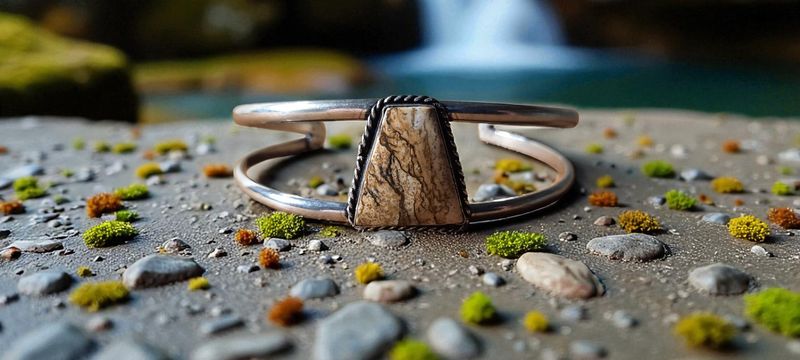 Handgemaakte armband zilver op brons met Landschap Jaspis