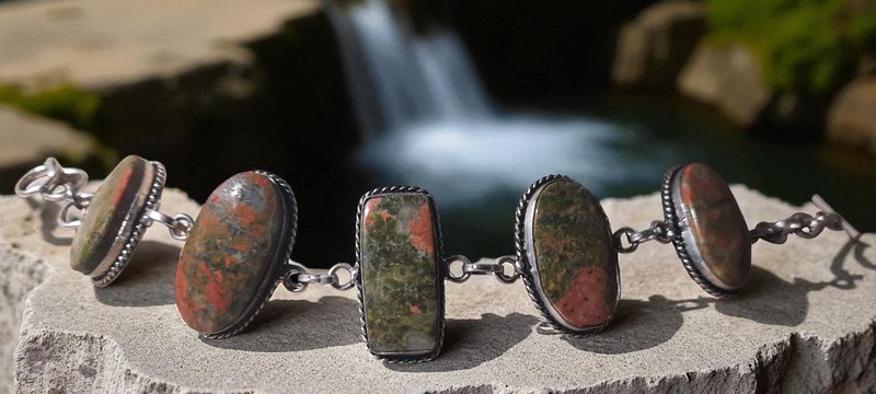 Handgemaakte armband zilver op brons met Unakiet