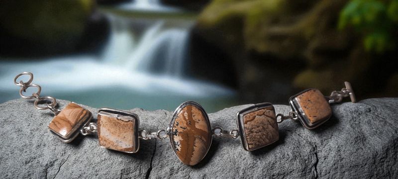 Handgemaakte armband zilver op brons met Landschap Jaspis