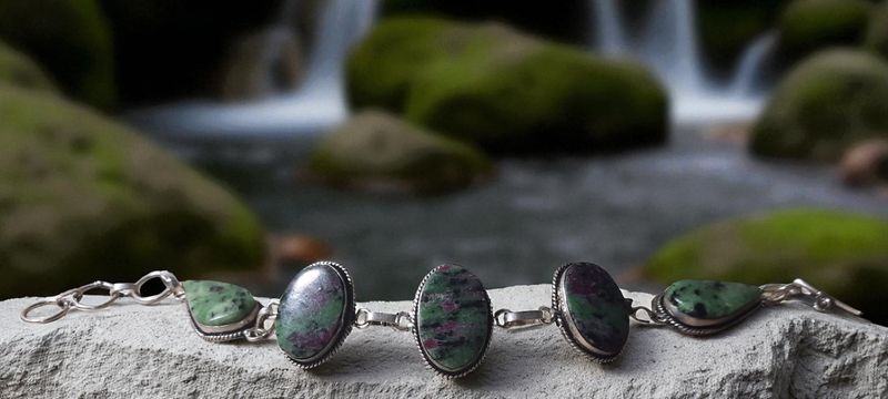 Handgemaakte armband zilver op brons met Robijn in Zoïsiet