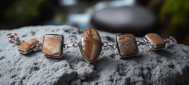 Handgemaakte armband zilver op brons met Landschap Jaspis