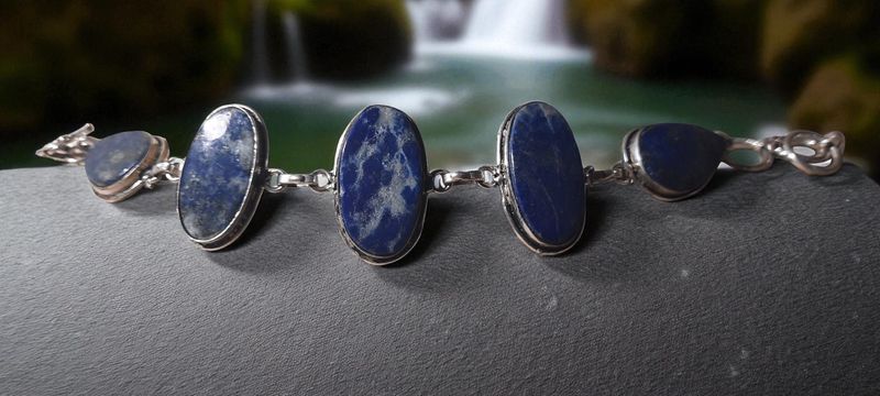 Handgemaakte armband zilver op brons met Lapis Lazuli