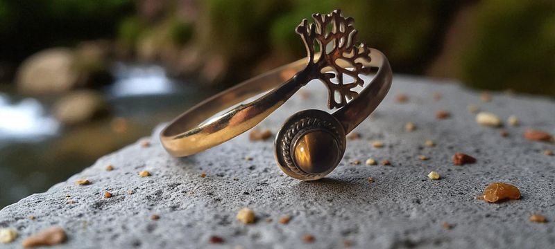 Handgemaakte armband verguld brons met Tijgeroog