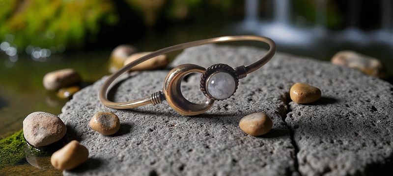 Handgemaakte armband verguld brons met Regenboog Maansteen