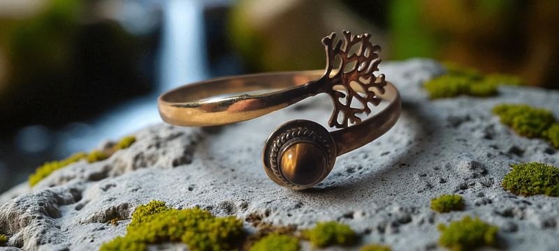 Handgemaakte armband verguld brons met Tijgeroog