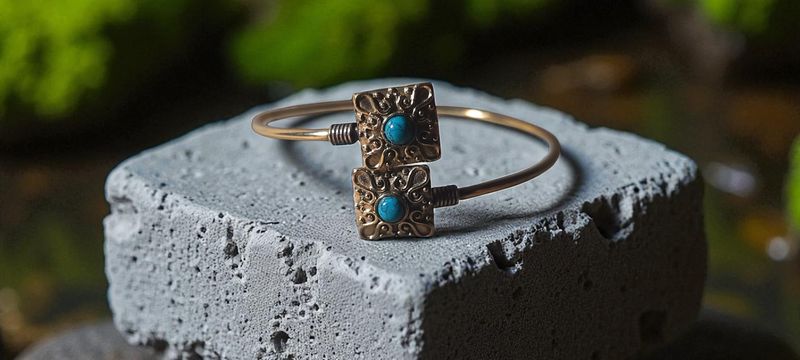 Handgemaakte armband verguld brons met Turkoois