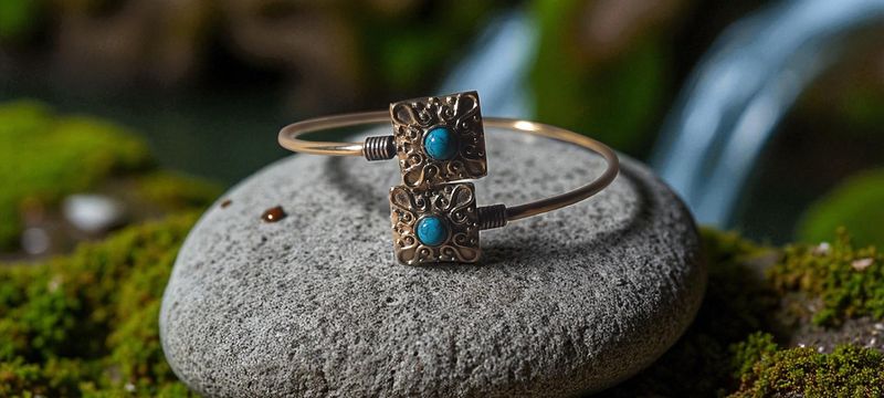Handgemaakte armband verguld brons met Turkoois