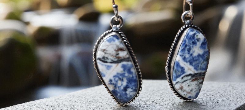 Handgemaakte oorbellen zilver op metaal met Sodaliet