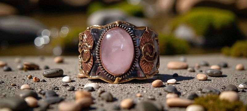 Handgemaakte armband koper op metaal met Rozenkwarts