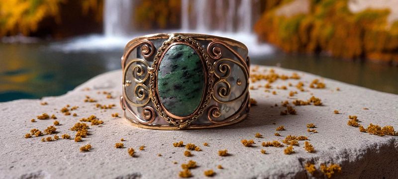 Handgemaakte armband koper op metaal en Robijn met Zoïsiet