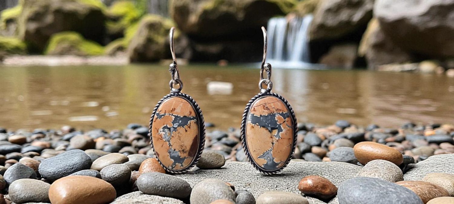 Handgemaakte oorbellen zilver op metaal met Maligano Jaspis Handgemaakte oorbellen zilver op metaal met Maligano Jaspis