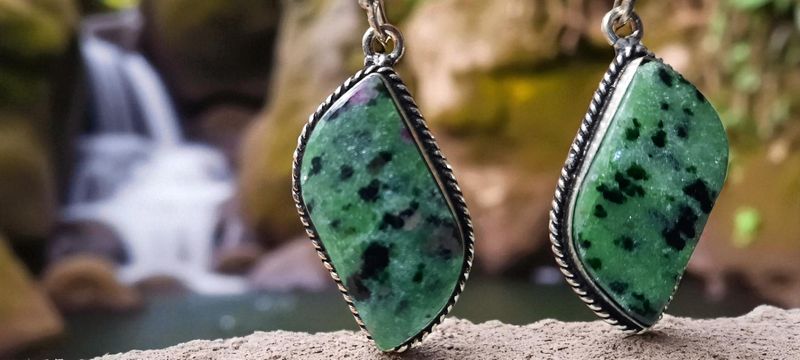 Handgemaakte oorbellen zilver op metaal en Robijn met Zoïsiet