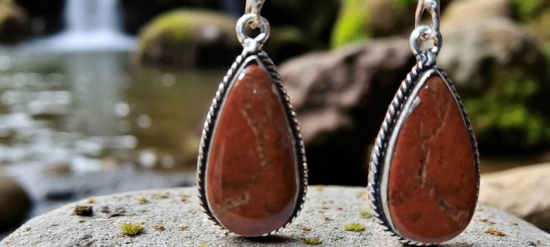 Handgemaakte oorbellen zilver op metaal met Rode Jaspis