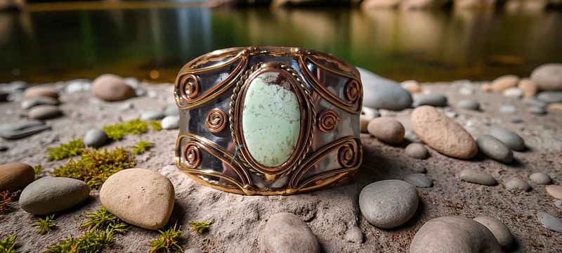 Handgemaakte armband koper op metaal en Lemoen Chrysopraas