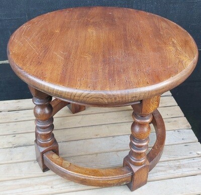 Vintage houten ronde eiken salontafel bijzettafel