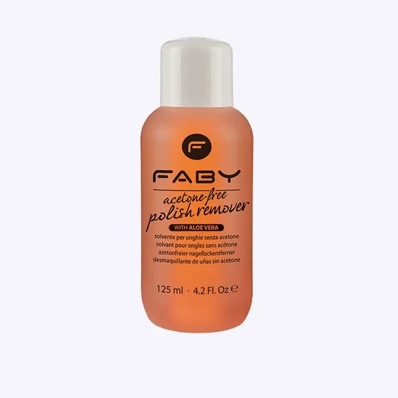 Acetone free nail polish remover by FABY - gentle formula for safely removing nail polish without damaging nails.