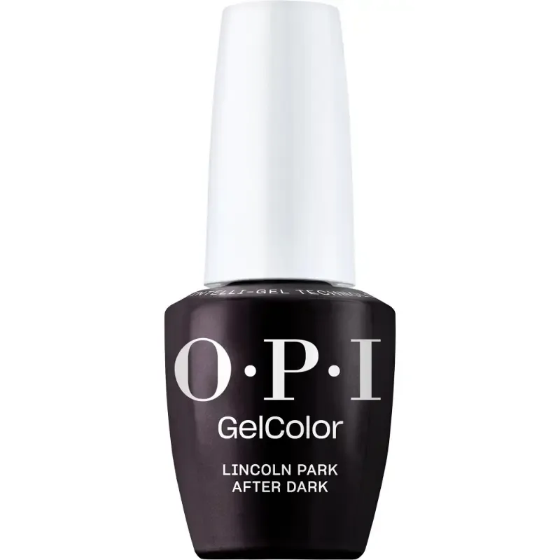 Vernis gel OPI GelColor Lincoln Park After Dark – violet foncé brillant pour un style d’ongles chic et mystérieux.
