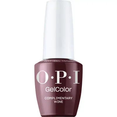 OPI GelColor vernis gel Complimentary Wine – vernis gel bordeaux intense à finition brillante pour un style raffiné.